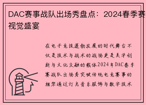 DAC赛事战队出场秀盘点：2024春季赛视觉盛宴